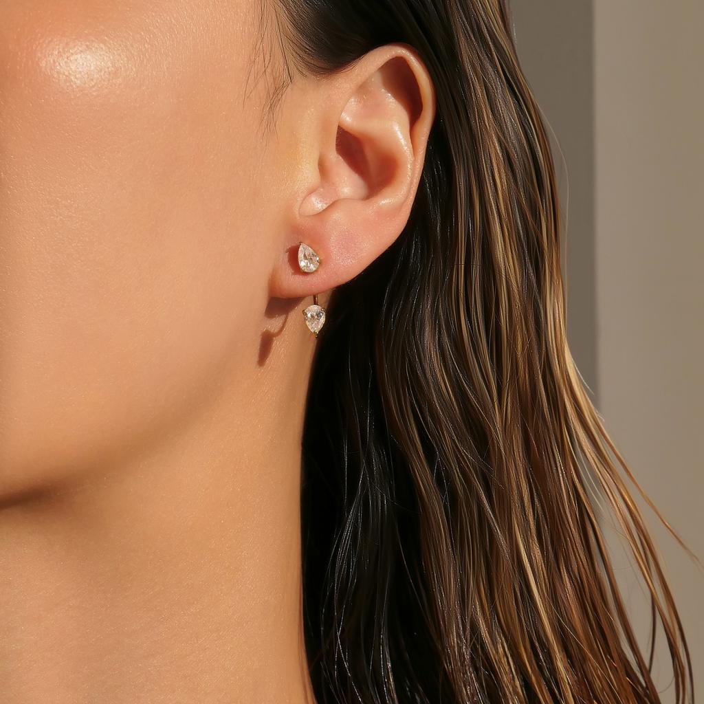 NEW BOHO TEARDROP ZIRCON PIERCING EARRINGS Dazan 2026 NS 18k Gold Plated Hypoallergenic Stainless Steel THEATER PROPS JEWELRY