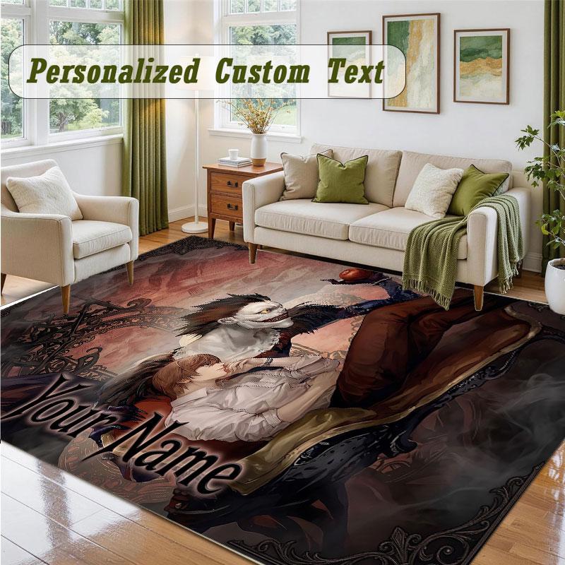Crystal Velvet Square Rug Custom NameDeath Note Pattern Non Slip Home Floor Decor Rug