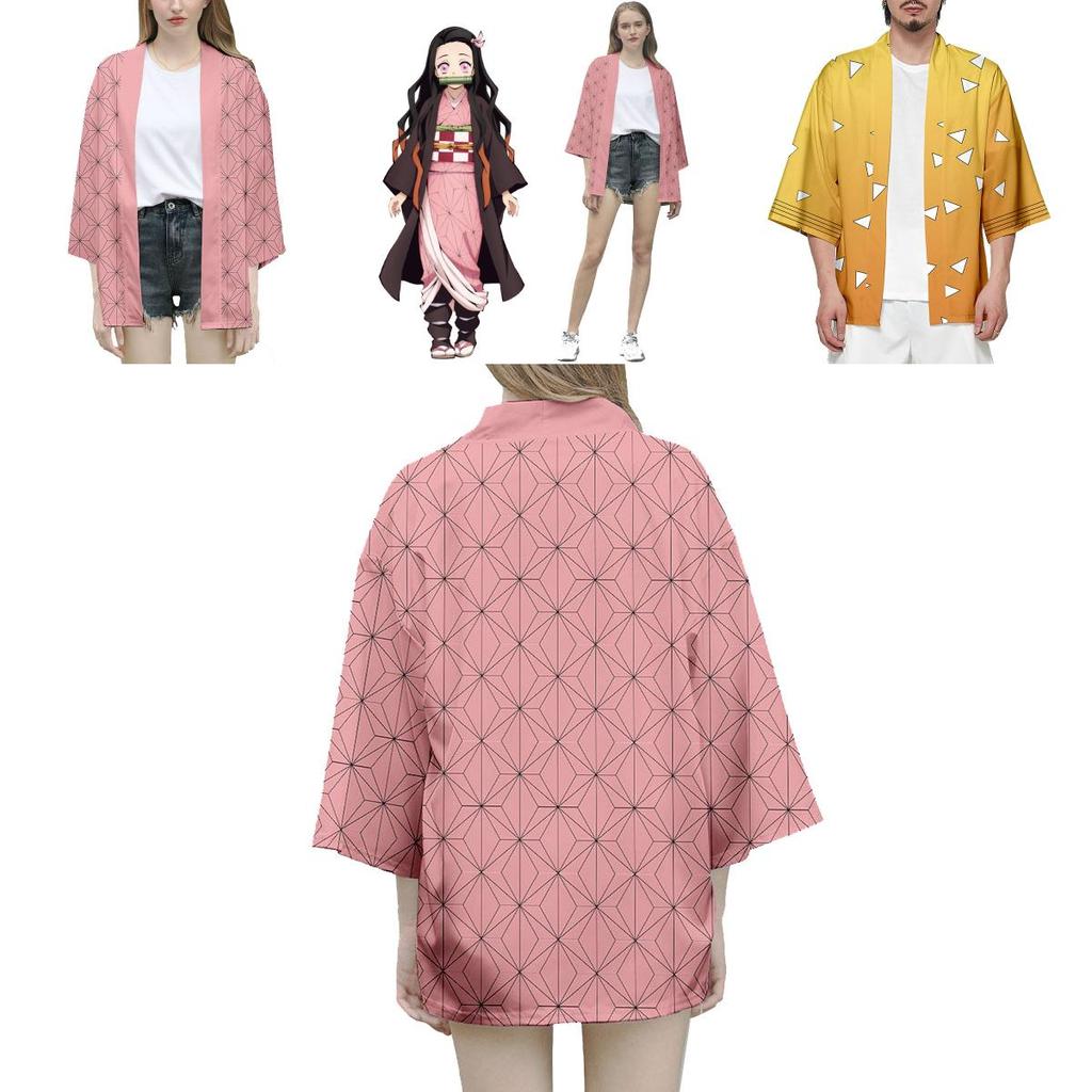 Haori Kimono Larga Traspirante di Alta Qualità Anime Demon Slayer Kimetsu No Yaiba Kamado Nezuko Cosplay Top
