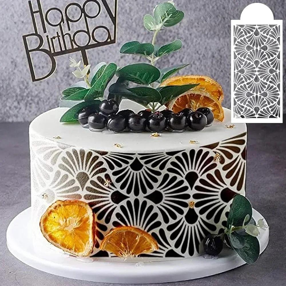 Fondantkaka Nätstämplar Stenciler Prägling för dekorationsverktyg Plast Sprayform Bröllopskakor Choklad Ritning Målning