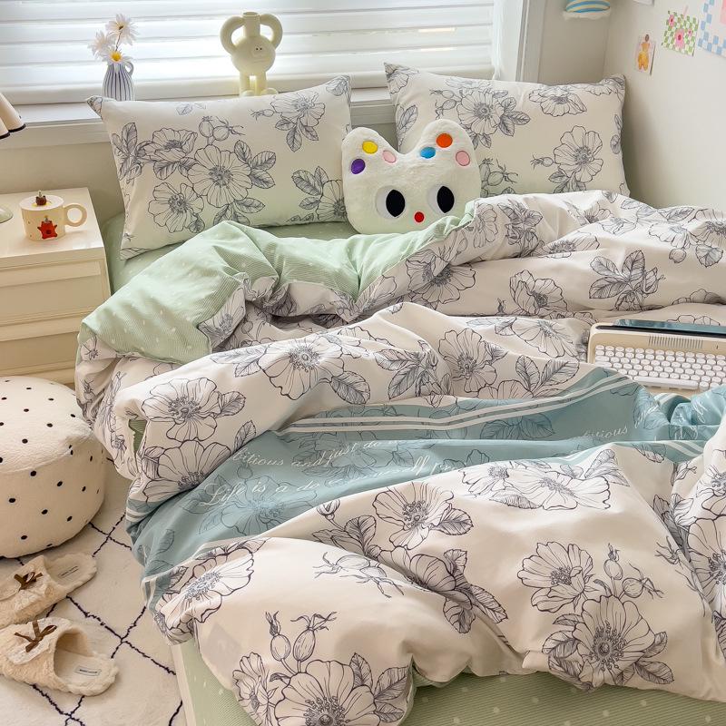 Class A Mother & Baby Fresh Style 4-Piece Brushed Skin-Friendly Washed Cotton Bedding Set