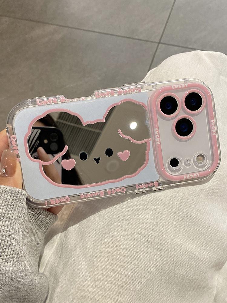 Cartoon Cute Puppy Dog Mirror Phone Case For iPhone  14 15 16 17 Pro Max Shockproof Back Cover