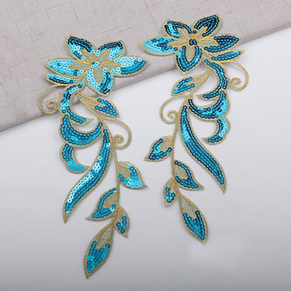 

1 пара нашивок з вишивкою квітами з паєтками, які приклеюються праскою, для одягу, DIY аплікації, значки, швейна прикраса синій