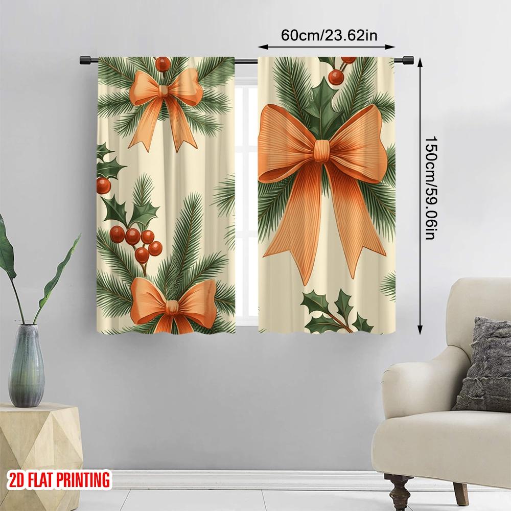 2 Stück, 2D-Flachdruck Beliebte Vorhänge Weihnachtsschleife Kiefer Stechpalme (4) Vielseitig 100% Polyester (ohne Stange) Außendekorationen