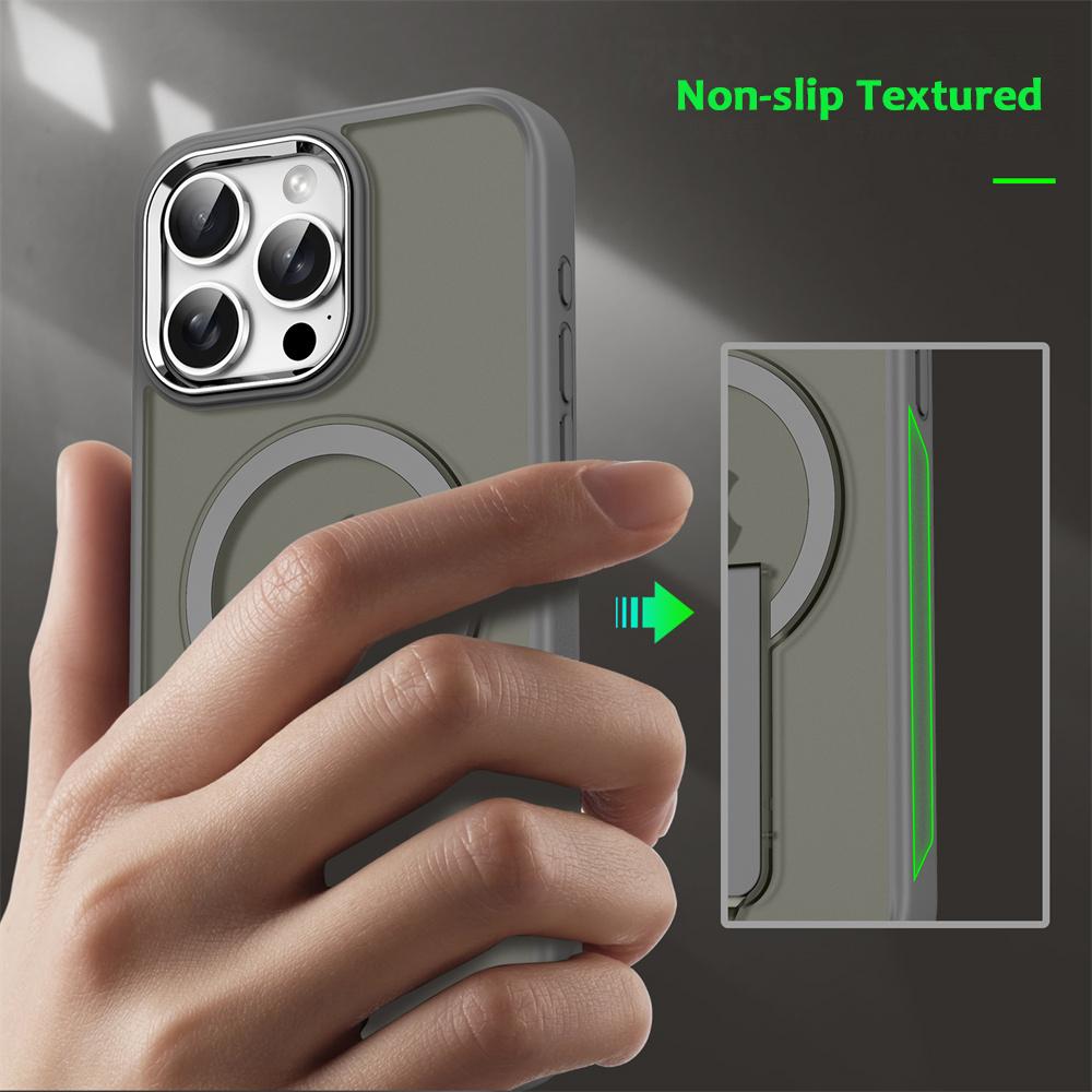Luxury For Magsafe Folding Stand Magnetic Phone Case For iPhone 17 16 15 14 Plus 13 12 11 Pro Max Matte Translucent Back Cover