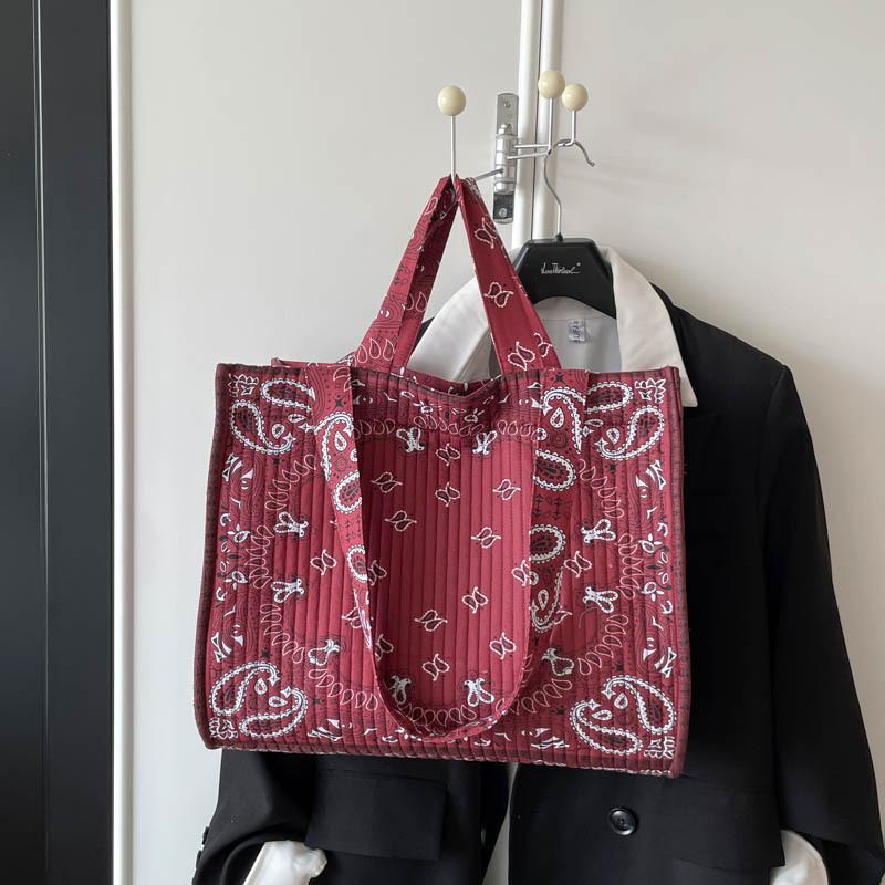 Elegant Vintage Pattern Tote Bag Zipper Closure Square Shoulder Bag Women Large Capacity School Travel Commute Handbag