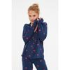 Marineblaues gestricktes Pyjama-Set mit Herzmuster Thmaw21pt0548
