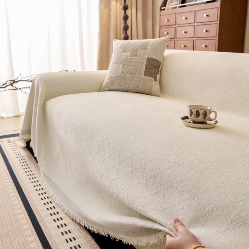 Couch Cover Luxurious Chenille Sofa Covers with Elegant Fringe Texture Heavyweight Cozy Blanket for Couch Bed Decor s005