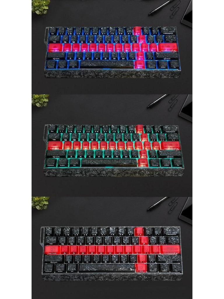Touches Clavier Personnalisées Wooting60HE Night Demon Transparentes avec Texture Fibre de Carbone Gravée sur le Côté