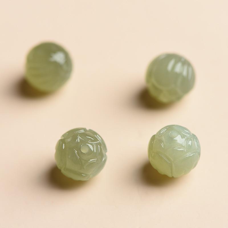 Authentic clear water green Hetian jade lotus beads for men and women, single lotus bead bracelet, Buddhist bead accessories, prayer bead accessories