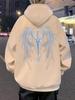 Unisex Dark Street Style Hooded Sweatshirt with Trendy Wings Design