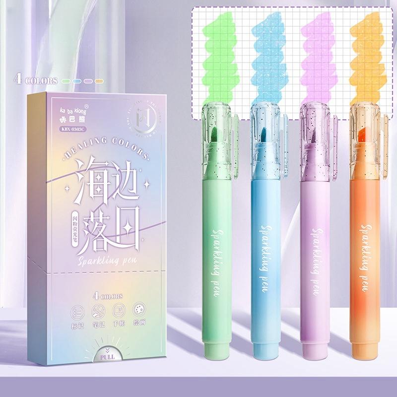 4pcs Sparklin Color Highlighter Pens Set Bling Shining Glitter Magic Art Marker Liner for Drawing Painting School