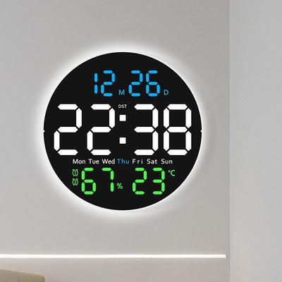 Multifunctional Silent Wall Clock with Night Light, Temperature & Humidity Display for Living Room