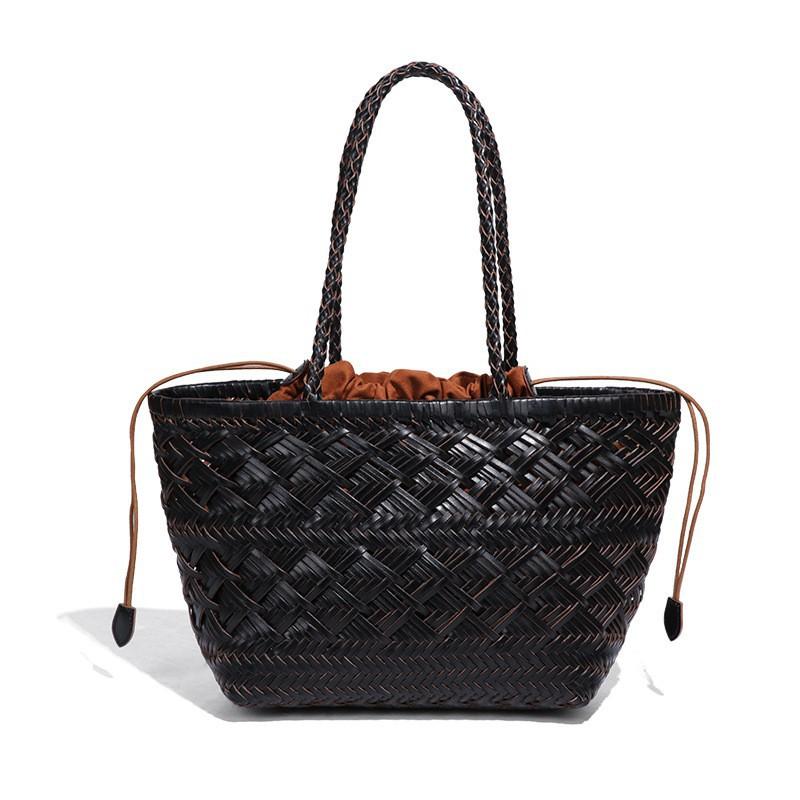

Bags Women s Top Layer Cowhide Genuine Leather Vegetable Basket Handbag Niche Knitted Hand Tote Bag