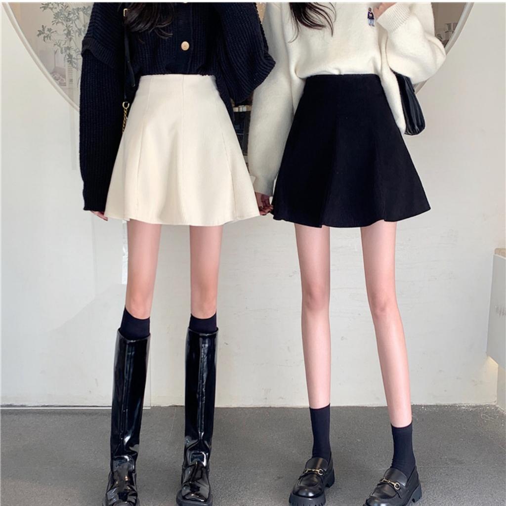 Women's Autumn Winter Latte-Coloured Corduroy Casual All-match Versatile Skirt Schoolgirl Style High-Waisted Slimming Pleated A-Line Short Skirt