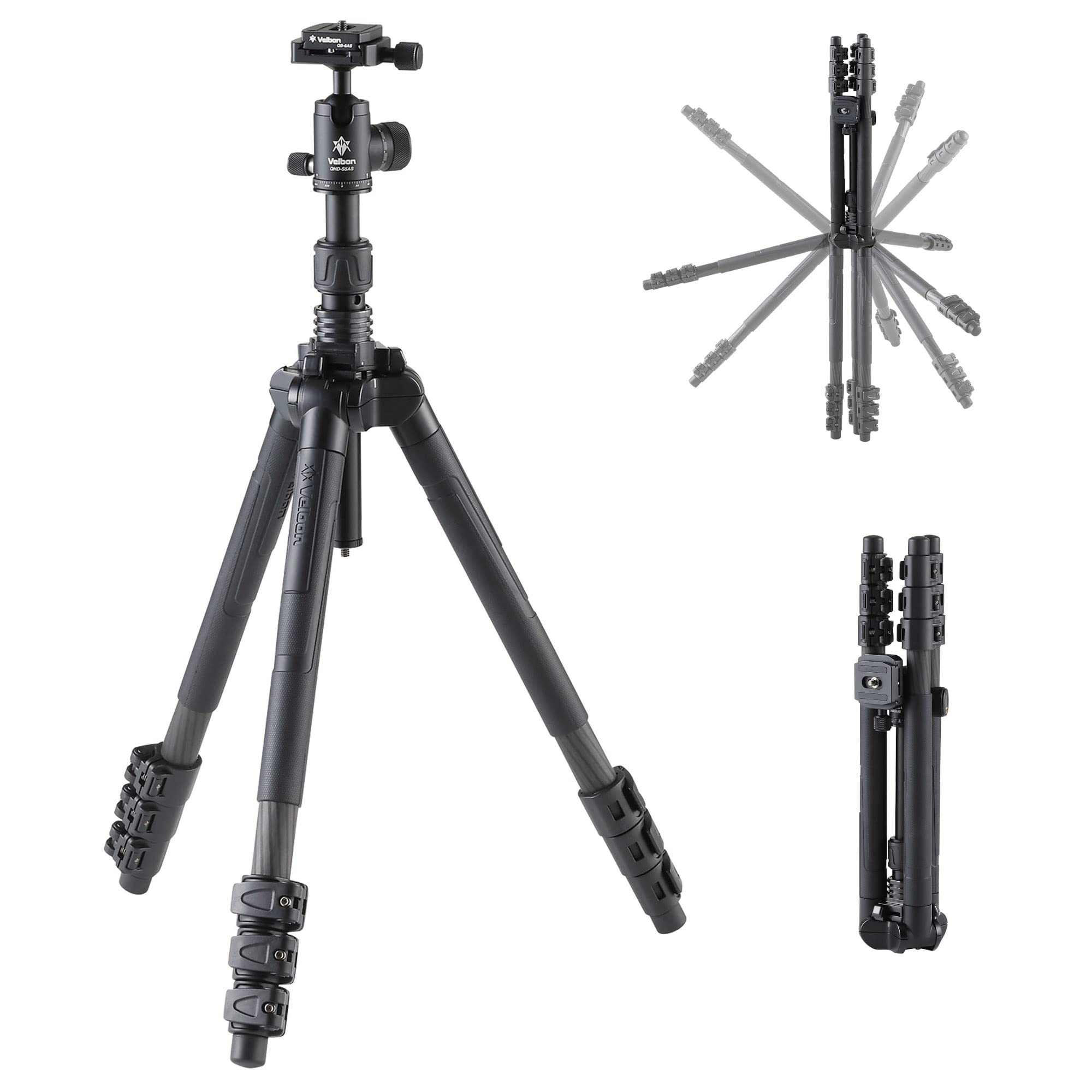

Velbon Travel Carbon Штатив AZ Замок-важіль Діаметр ніжки 25мм Середній розмір Реверсивне зберігання Кульова головка Метод фіксації рами Сумісний з Arca Swiss Карбон чорний
