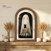 Cute Ghost Arch Shaped Sign Halloween Wall Decor, Table Sign, Vintage Framed Fall Season Decorative Accent Picture, Art for Mantel Living Room Bedroom
