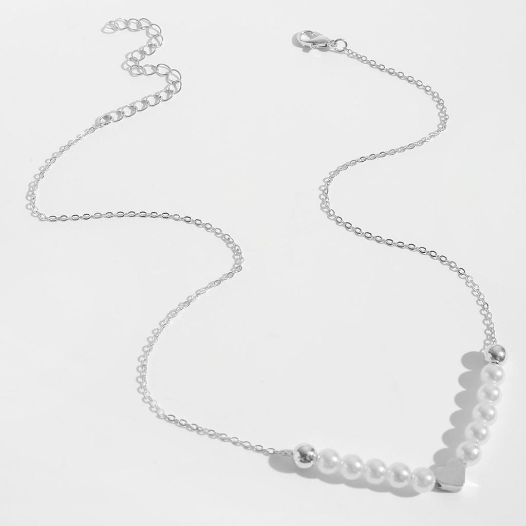 ins wind pearl necklace women, versatile niche design love imitation pearl collarbone chain love pendant