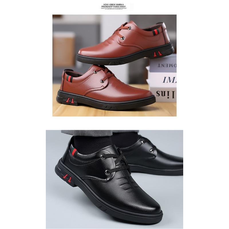 Men's New Spring Business Casual Leather Shoes, British Style Lightweight Soft Sole Dad Shoes for Middle-aged Men