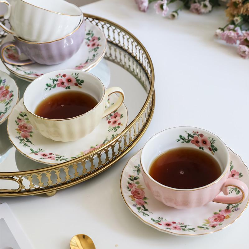 European Ceramic Floral Coffee & Tea Cup Set with Saucer – Home Use for English Afternoon Tea