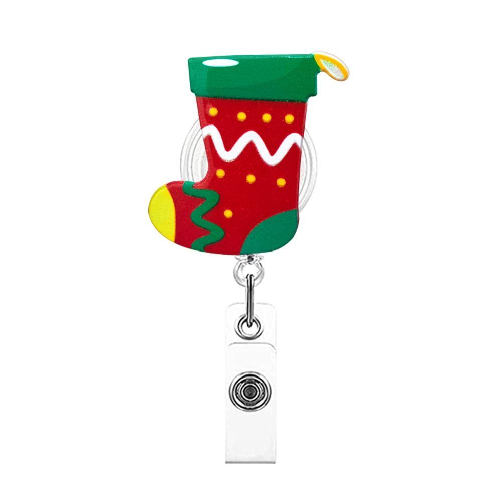 Acrylic Retractable Badge Holder Santa Claus ID Card Holder Christmas Badge Reel  Name Card