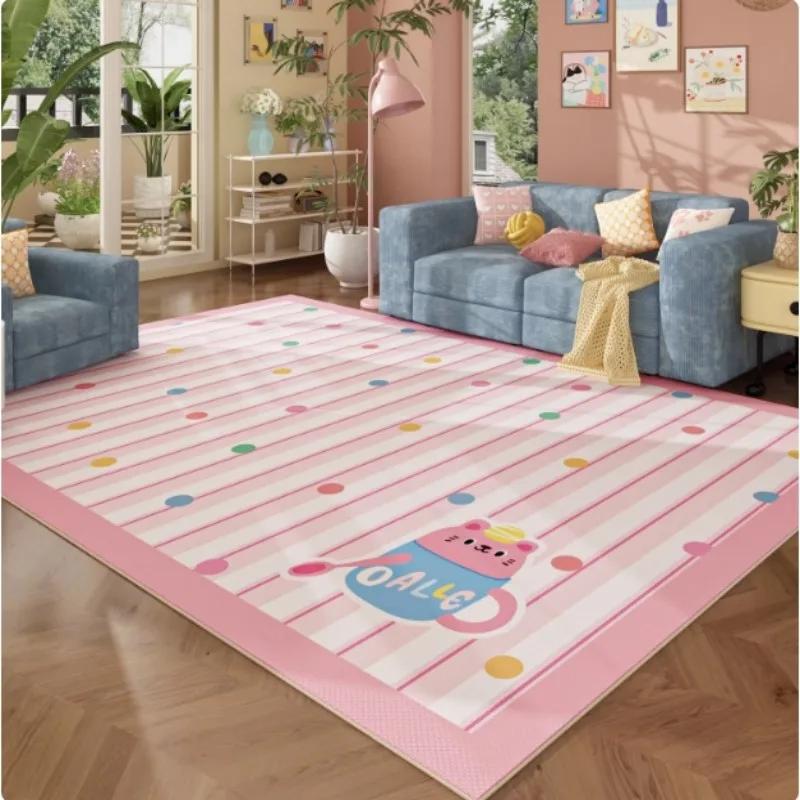 Cute Pink Grid Bow Pattern Carpet Non-slip Soft Area Rug for Girls Bedroom Living Room Nursery Home Decor