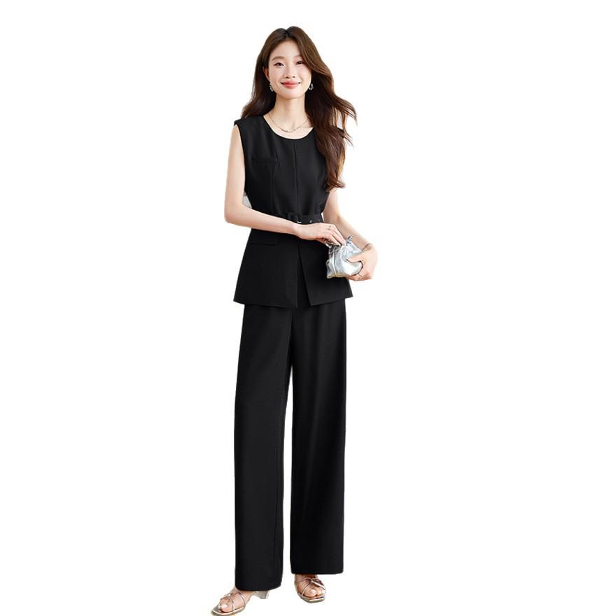 Royal sister style fashion wide-leg pants set women's  new professional sleeveless vest straight pants two-piece set trendy