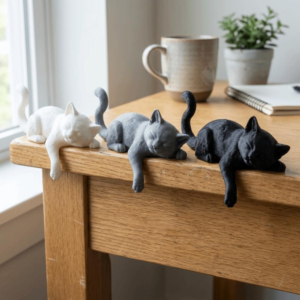 Enfeite de Gato Dormindo Impresso em 3D Estátuas Decorativas Criativas de Gato Decorações de Gato para Mesa Uso em Desktop