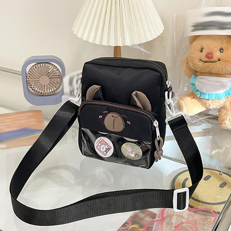 Kawaii Capybara Anime Crossbody Bag Versatile Student Casual Messenger Bag Sweet Translucent Cute Lightweight Canvas Multipurpose Shoulder Bag