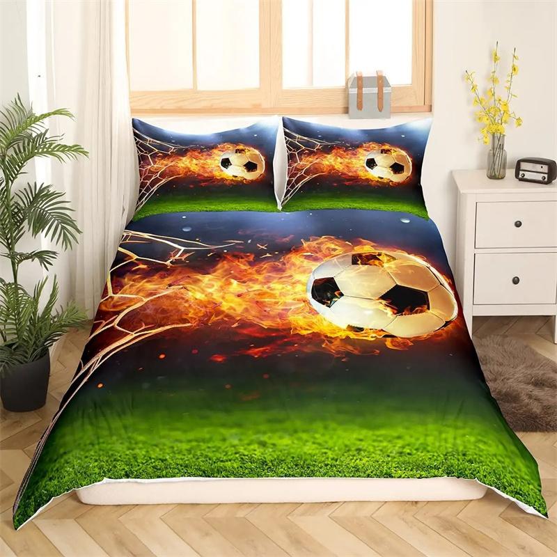 Football Duvet Cover Set Hand Drawn Sketch Soccer Flag Network Team Sports Bedding Set For Boys Teens Men Twin Comforter Cover