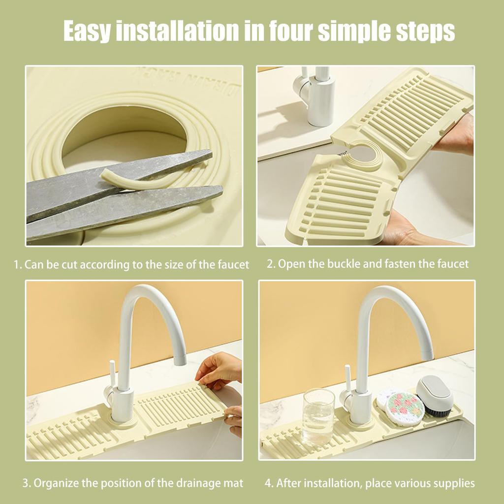 Faucet Mat for Kitchen Sink - 2025 Upgraded Premium Silicone Splash Guard with Fast Drying Properties - Protective Sink Tray Ide