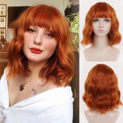 Kurze Bob-Synthetik-Wellenperücke mit Pony, schulterlange Perücke für Frauen, natürliches Cosplay-Haar, hitzebeständig