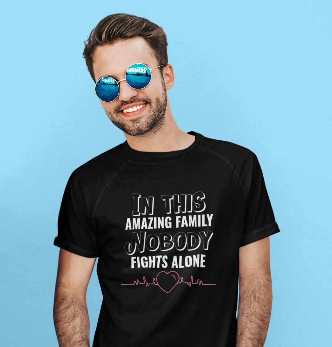 In This Amazing Family Nobody Fights Alone Breast Cancer Awareness Shirt Tee XL
