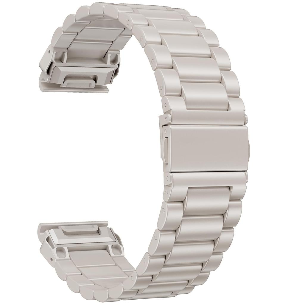 26mm 3-Bead Watch Band for Garmin Fenix 8 Pro AMOLED 51mm / 8 51mm / Enduro 3 / Enduro 2 Stainless Steel Replacement Strap with Folding Clasp