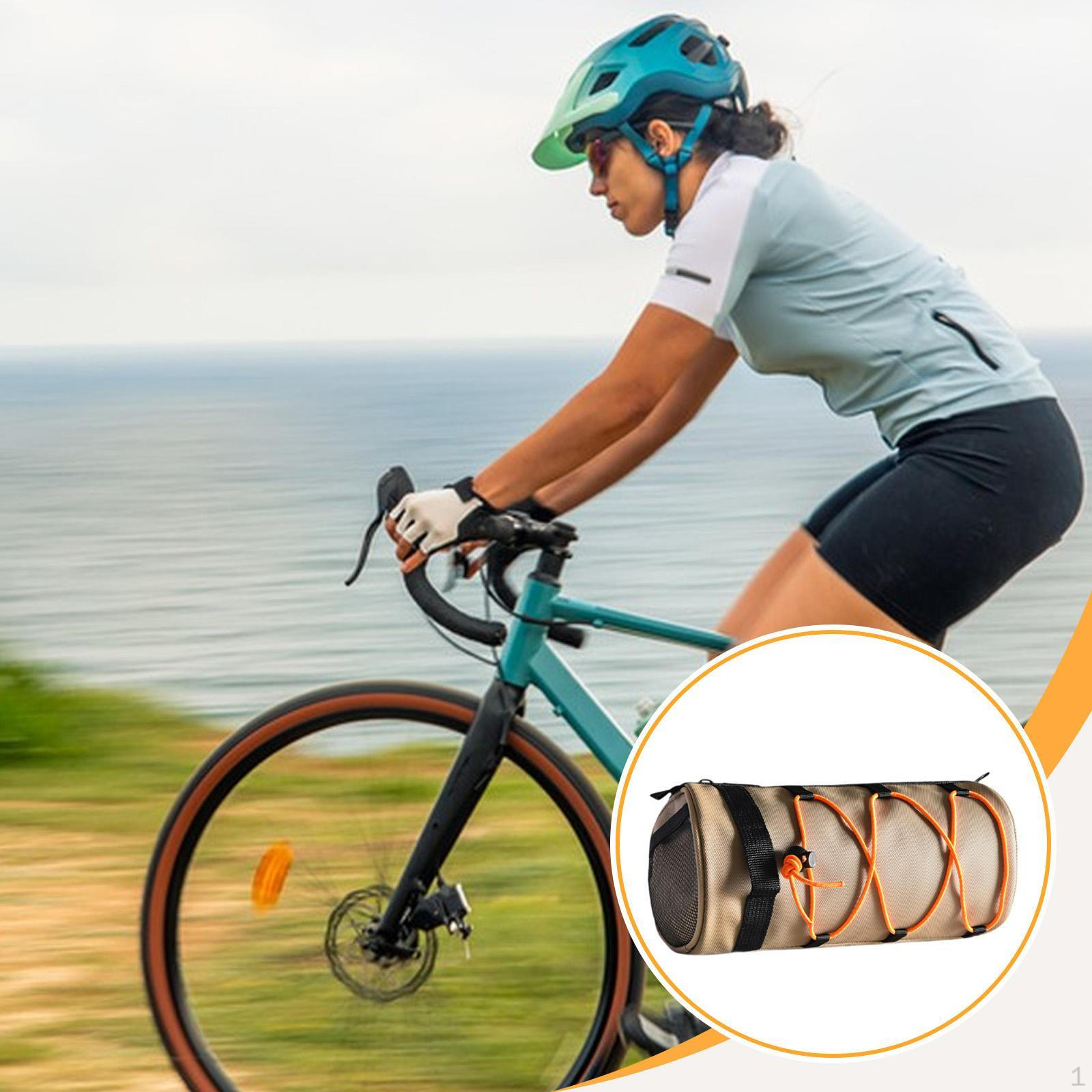 

Сумка на руль с плечевым ремнем и эластичным шнуром для хранения велосипедных аксессуаров на открытом воздухе. светло-коричневого