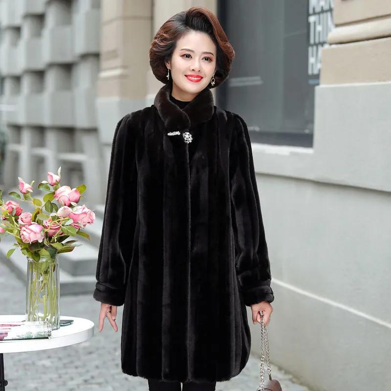 

Women s Mid-Length Black Faux Fur Coat Stand Collar Button-Up Warm Winter Overcoat XL чорний