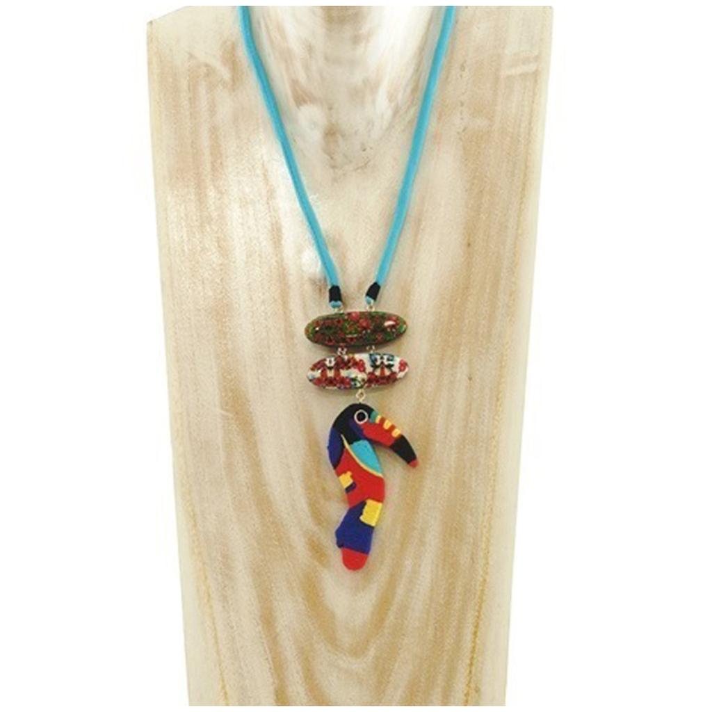 Les Trésors De Lily [R4287] - Collier artisanal 'Mistinguette' turquoise multicolore (toucan) - 140x55 mm