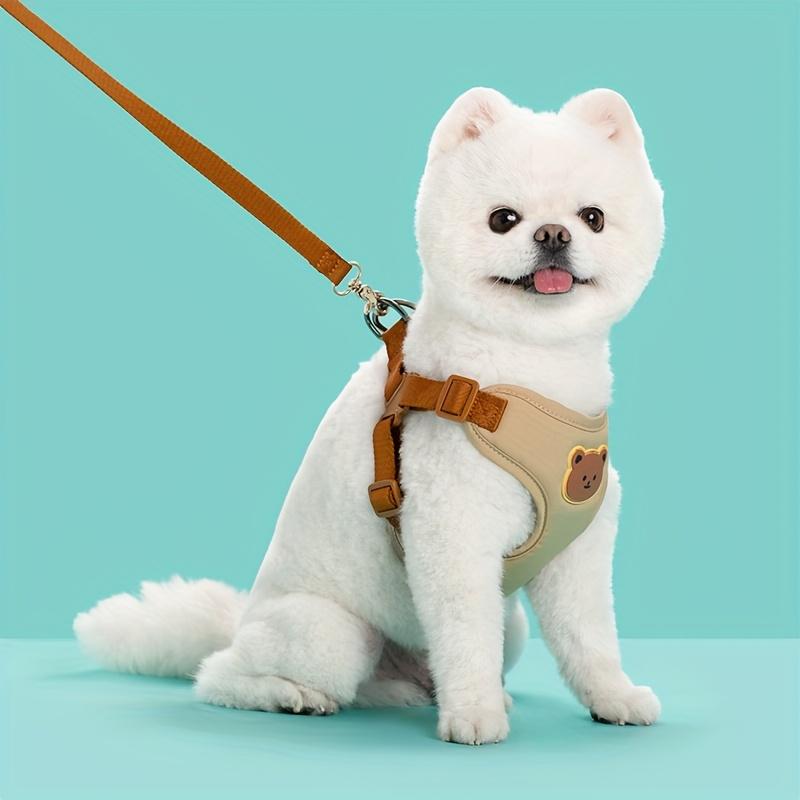 Chic Pet Dog Harness and Leash Set Solid Color Teddy Bear Design, Adjustable Chest Strap, Easy To Clean, Ideal for Small To Medium Dogs