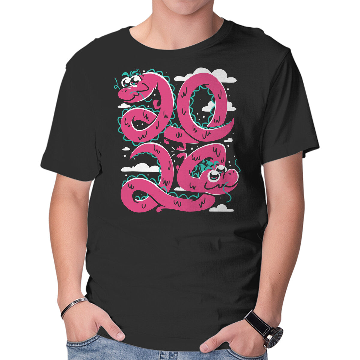 Unisex Crew Neck T-Shirt Year Of The Dragon Graphic Short Sleeve Casual Tee M