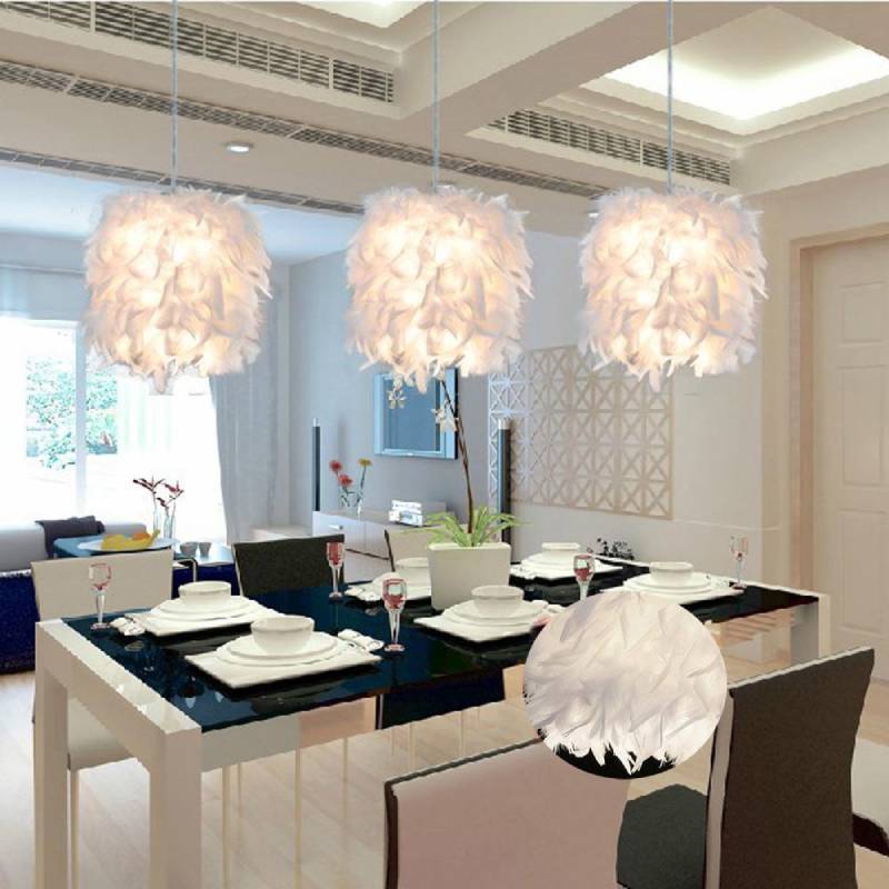 Feather White Pure Pendant Light Hanging Lamp Modern Chandelier Decor Bedroom