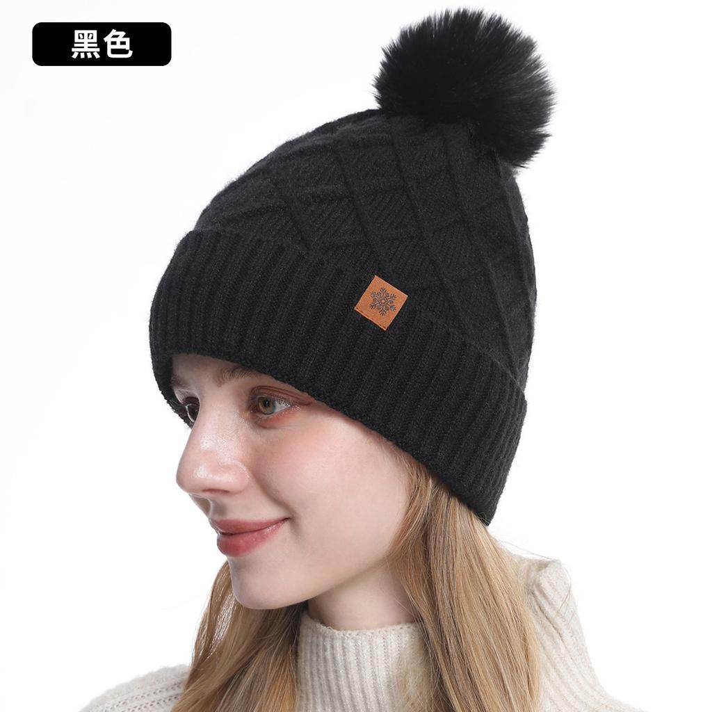 Knitted Hat Gloves Scarf Women's Winter Warm Double Layer Fleece Outdoor Riding Ear Protector Wool, Knitted Hat