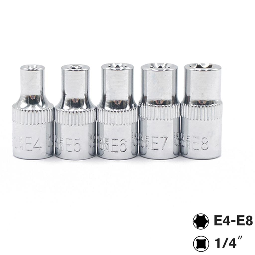 E4 E5 E6 E7 E8 Socket Wrench Set Torx Star Bits External Female E Socket Set Automotive Car Shop Tools 1/4 Inch(6.3mm)