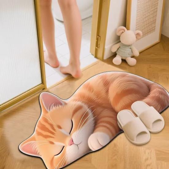 Floor Mat Non-Slip Backing Cat Design Easy Maintenance Versatile Rug Living Room Bathroom Kitchen Home Decor