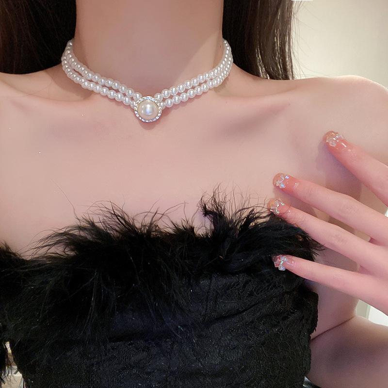 Super fairy long pearl necklace, trendy temperament, court style collarbone chain, exquisite and gentle sweater chain