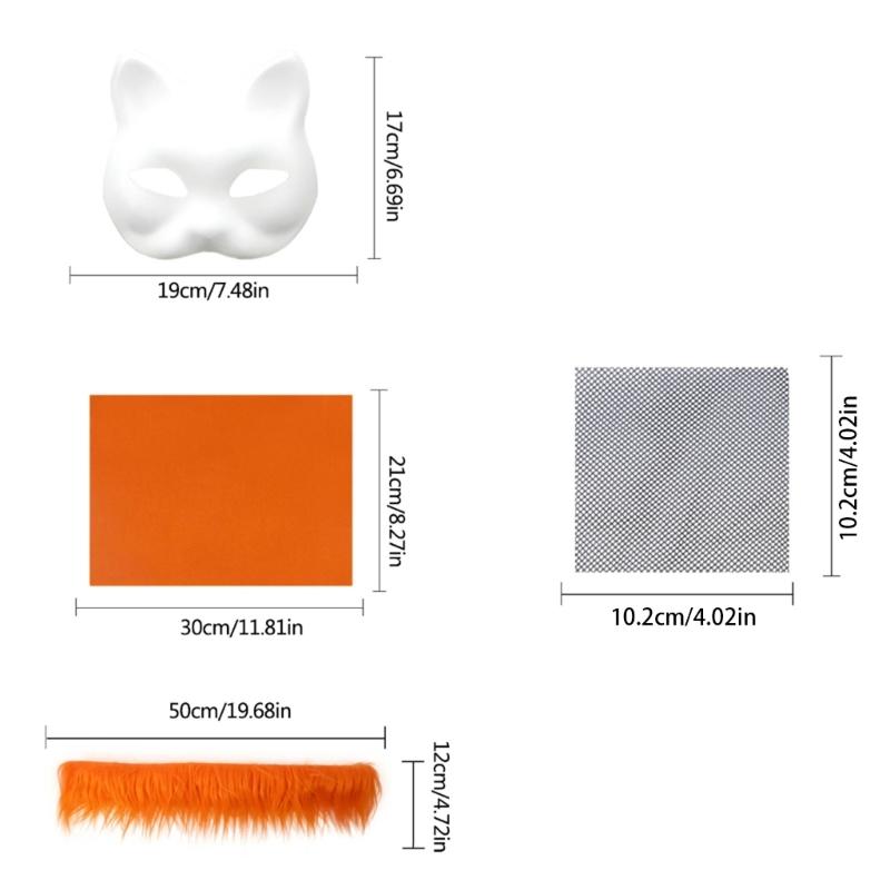 Cats Foxes Mask with Furs Eye Meshes Gem Sticker,Therians Dress Up Mask to Paint,Animal Mask Arts Craft Kit,Costume Mask