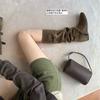 Height Increase of 6cm~ 2025 Autumn and Winter New Korean Knight Boots Round Head Buckle with Soft Folds and Thin High Boots for Women