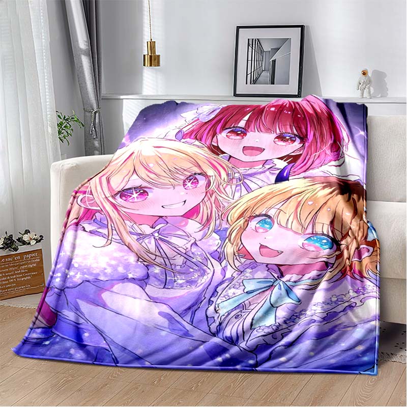 Oshi No Ko Anime Blanket Soft Flannel Plush Throw Blanket Pink Star Manga Print For Girls Bedroom Sofa Decor