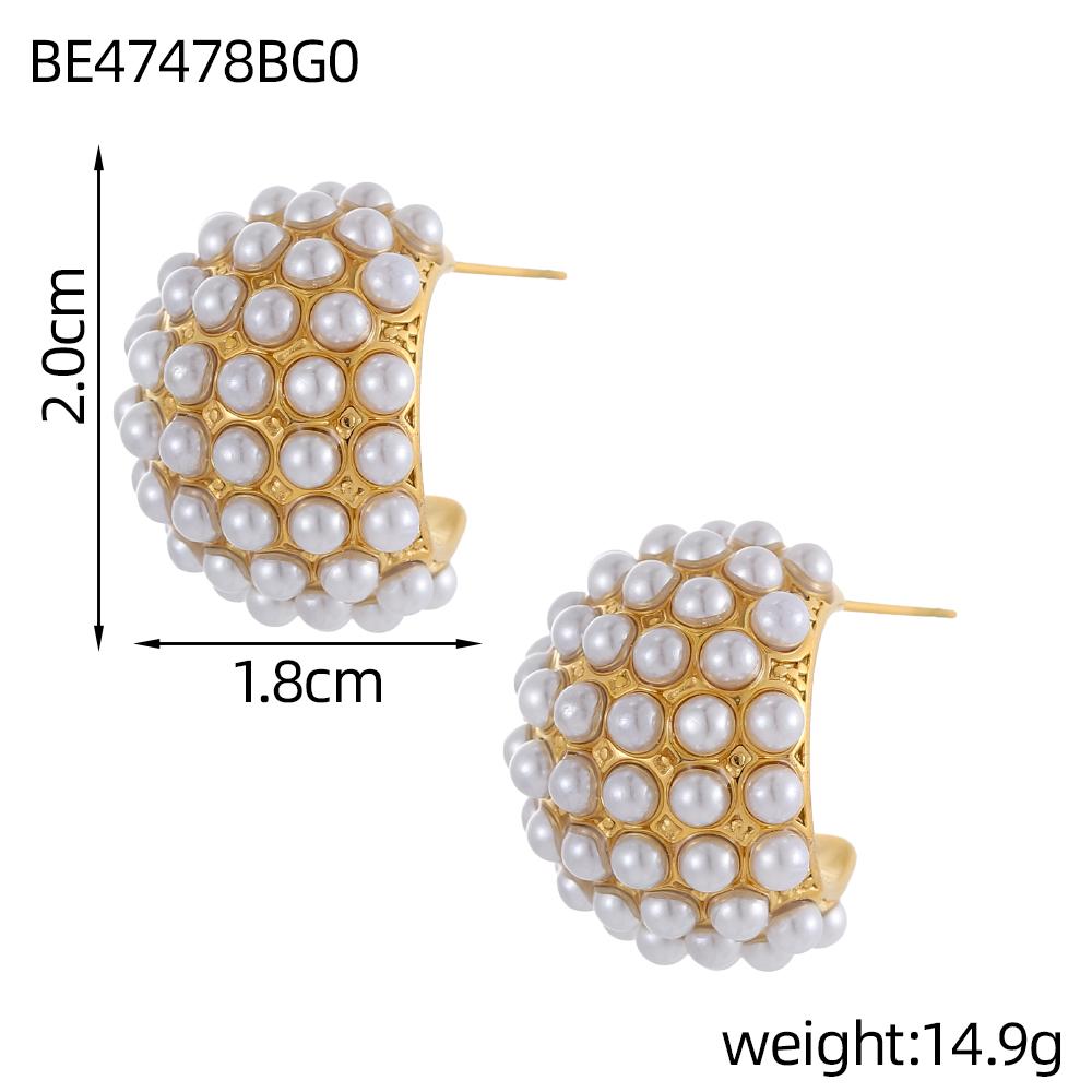 CARLIDANA Fashion Vintage French Style Unique Design Gold Plated Stainless Steel White Pearl Earrings for Women Stud Earrings