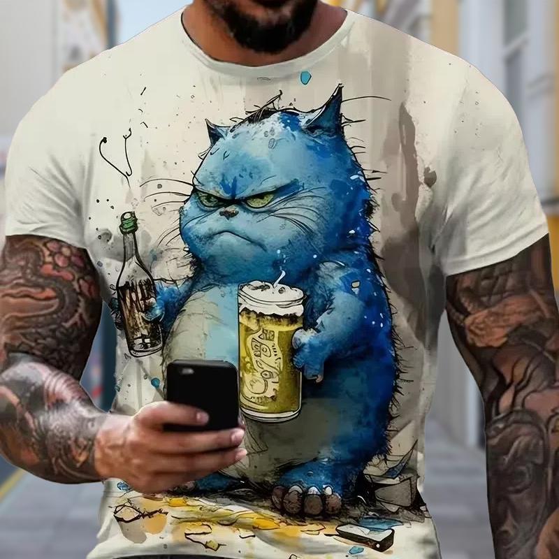 

Новая летняя мужская модная футболка с принтом сердитого кота черного и красного цвета 8XL белый