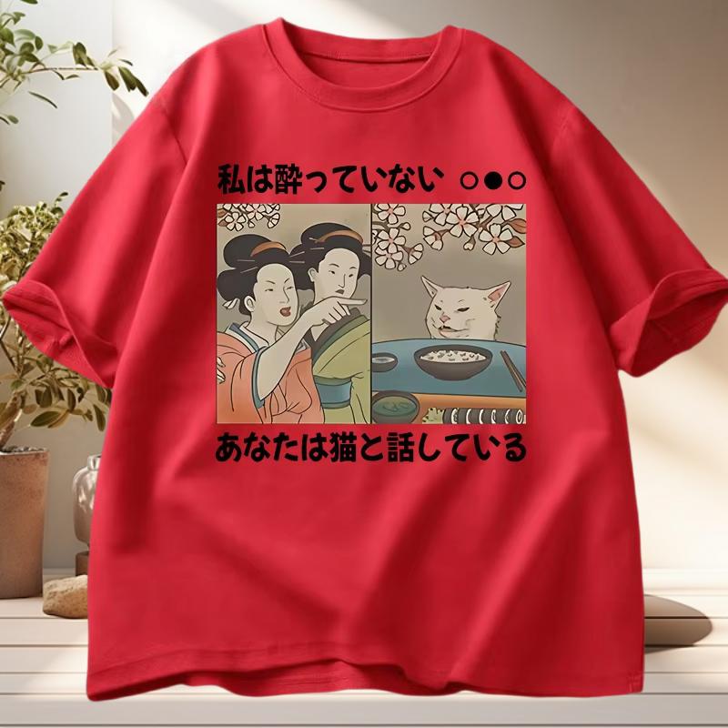Японский стиль Мультяшный кот Футболки Летние Харадзюку Каваи Кот С принтом Короткий рукав Футболки Харадзюку Y2K Топы Винтажная уличная одежда S